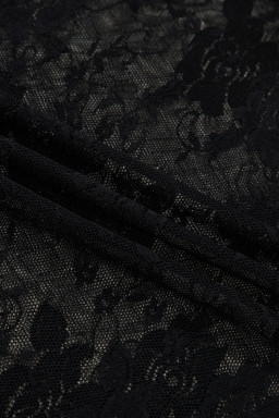 Black Floral Lace Mesh Short Sleeve Sheer Top