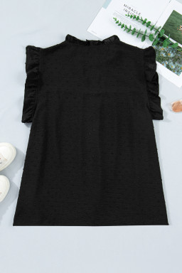 Black Plus Size Swiss Dot Ruffle Lace Trim V Neck Tank Top