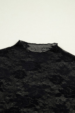 Black Floral Lace Mesh Short Sleeve Sheer Top