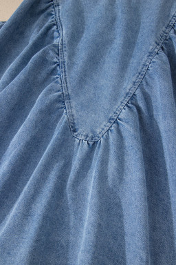 Myosotis Denim Pleated Patchwork Sleeveless Top