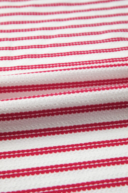Red Stripe Textured Knit Button Detail Short Sleeve Casual Tee