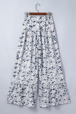 Beige Camo Print Wide Leg Casual Pants
