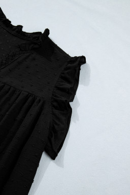 Black Plus Size Swiss Dot Ruffle Lace Trim V Neck Tank Top