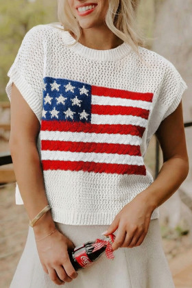 White Flag Graphic Short Sleeve Sweater Top