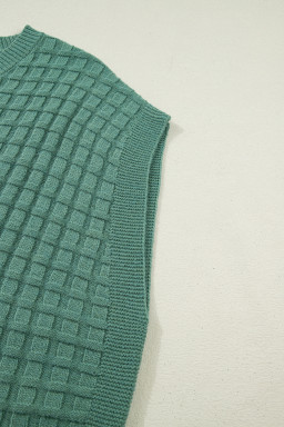 Mist Green Plus Size Solid Color Textured Knit Short Sleeve Sweater