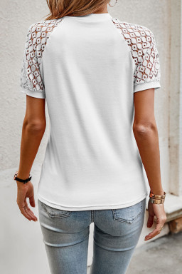 White Seamed Detail Contrast Lace Raglan Sleeve Tee