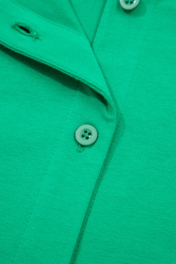 Dark Green Plus Size Button Front Ruffled Stripe Trim V Neck Flutter Sleeve Blouse