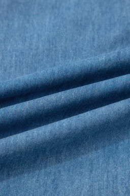 Dusk Blue Ruffled Hem Wide Leg Chambray Pants