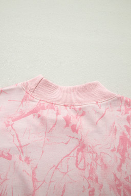 Pink Mock Neck Pullover and Shorts Camo Set
