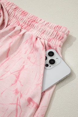 Pink Mock Neck Pullover and Shorts Camo Set