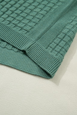 Mist Green Plus Size Solid Color Textured Knit Short Sleeve Sweater
