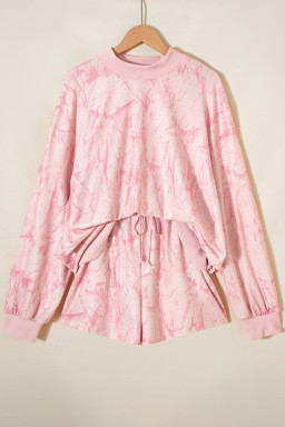 Pink Mock Neck Pullover and Shorts Camo Set