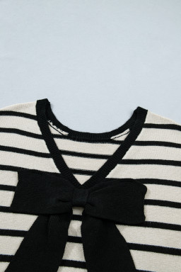 Black Stripe Bow Applique Short Sleeve Sweater