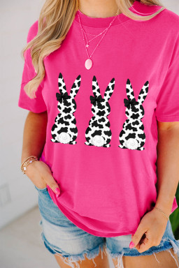 Rose Red Cow Spots Cute Bow Bunny Easter Graphic Tee