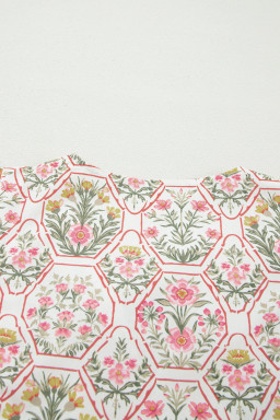 Pink Floral Print Tassel Tie V Neck Scalloped Detail Loose Mini Dress