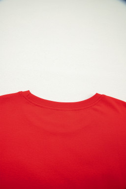 Fiery Red Sequin Trim Stars and Stripes Bow Patched T Shirt Mini Dress