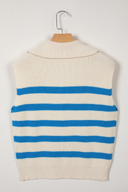 Light Blue Ribbed Half Zip Collared Sweater Vest