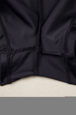 Black Solid Color Ribbed Patchwork High Waist Athletic Shorts