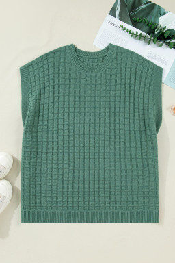 Mist Green Plus Size Solid Color Textured Knit Short Sleeve Sweater