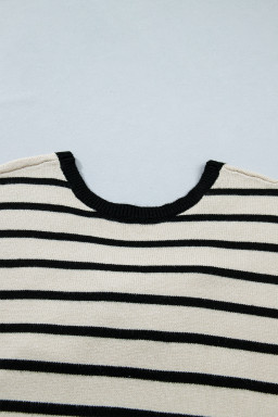 Black Stripe Bow Applique Short Sleeve Sweater