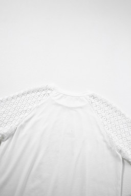 White Seamed Detail Contrast Lace Raglan Sleeve Tee