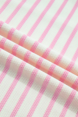 Pink Stripe Ruffled Short Sleeve Patchwork Blouse