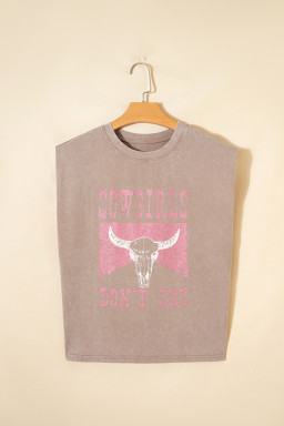 Smoke Gray COWGIRLS DONT CRY Western Graphic Mineral Wash Tank Top