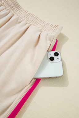 Beige Vibrant Striped Detail Athleisure 2pcs Short Set