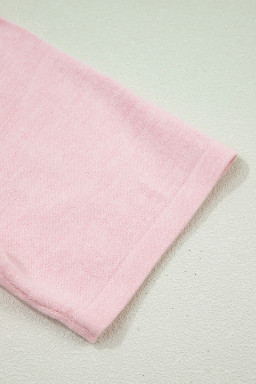 Strawberry Pink Lacy V Neckline Short Sleeve Sweater