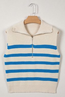 Light Blue Ribbed Half Zip Collared Sweater Vest