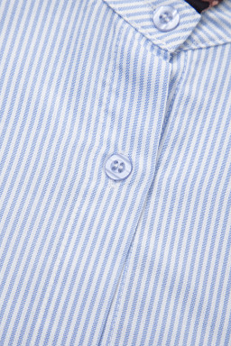 Sky Blue Stripe Ruffled Leopard Patchwork Long Sleeve Button Down Loose Shirt