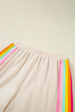 Beige Vibrant Striped Detail Athleisure 2pcs Short Set