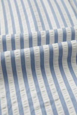 Sky Blue Stripe Leopard Trim V Neck Button Down Half Sleeve Shirt