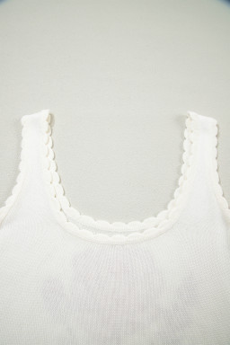 White Retro Floral Print Scalloped Square Neck Knit Sweater Vest