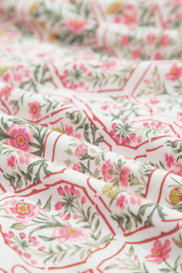 Pink Floral Print Tassel Tie V Neck Scalloped Detail Loose Mini Dress