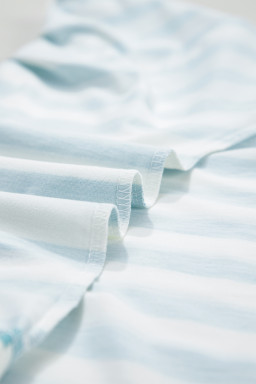 Sky Blue Stripe V Neck Patched Pocket Casual T Shirt