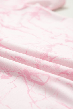 Pink Abstract Print V Neck Loose Tee Drawstring Shorts 2pcs Outfit