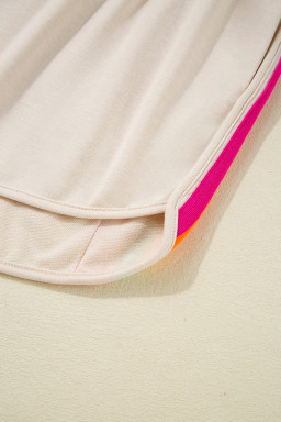 Beige Vibrant Striped Detail Athleisure 2pcs Short Set