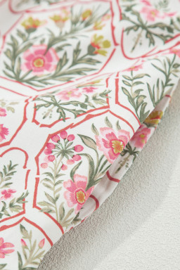 Pink Floral Print Tassel Tie V Neck Scalloped Detail Loose Mini Dress