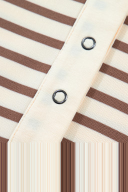 Khaki Stripe Half Buttons Round Neck T Shirt