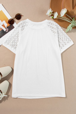 White Seamed Detail Contrast Lace Raglan Sleeve Tee