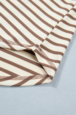 Khaki Stripe Half Buttons Round Neck T Shirt