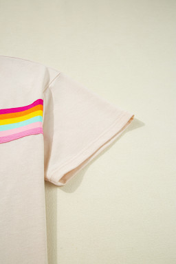 Beige Vibrant Striped Detail Athleisure 2pcs Short Set