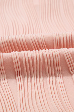 Pink Wavy Textured Button V Neck Tee