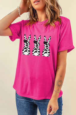 Rose Red Cow Spots Cute Bow Bunny Easter Graphic Tee