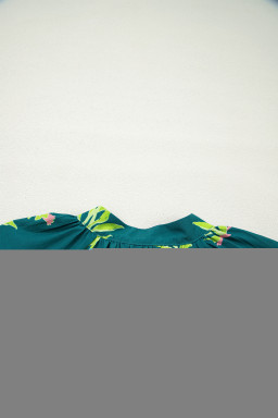 Green Floral Print Contrast Trim Striped Patchwork Short Sleeve Dress