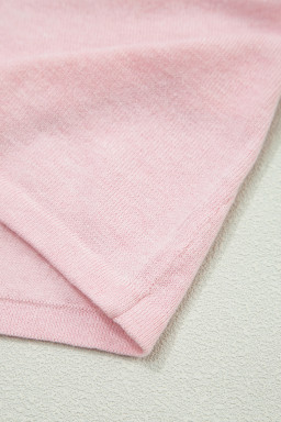 Strawberry Pink Lacy V Neckline Short Sleeve Sweater