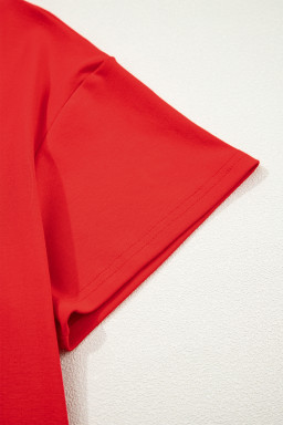 Fiery Red Sequin Trim Stars and Stripes Bow Patched T Shirt Mini Dress