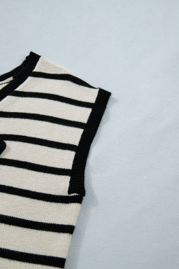 Black Stripe Bow Applique Short Sleeve Sweater