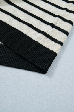 Black Stripe Bow Applique Short Sleeve Sweater